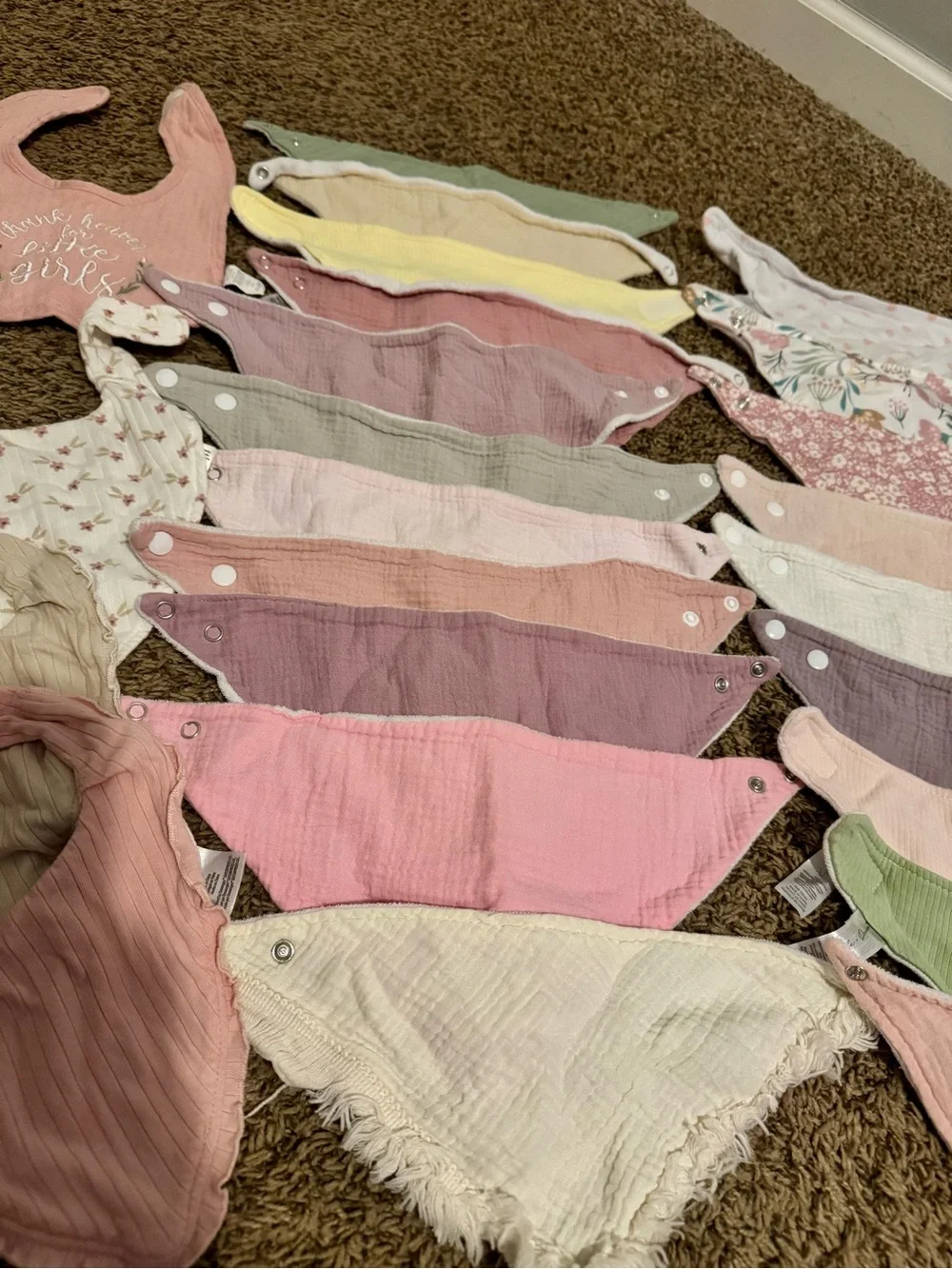 Baby Girl Bandana Bib Set - Pink, Cream, Green, Mauve, Yellow